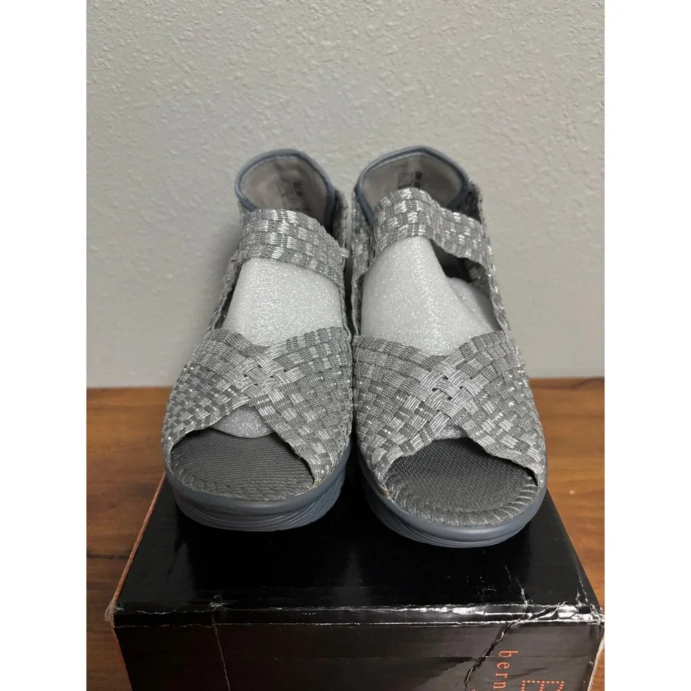 Bernie Mev Hallie Silver Grey Woven Wedge Sandals Size 38 US 7.5-8